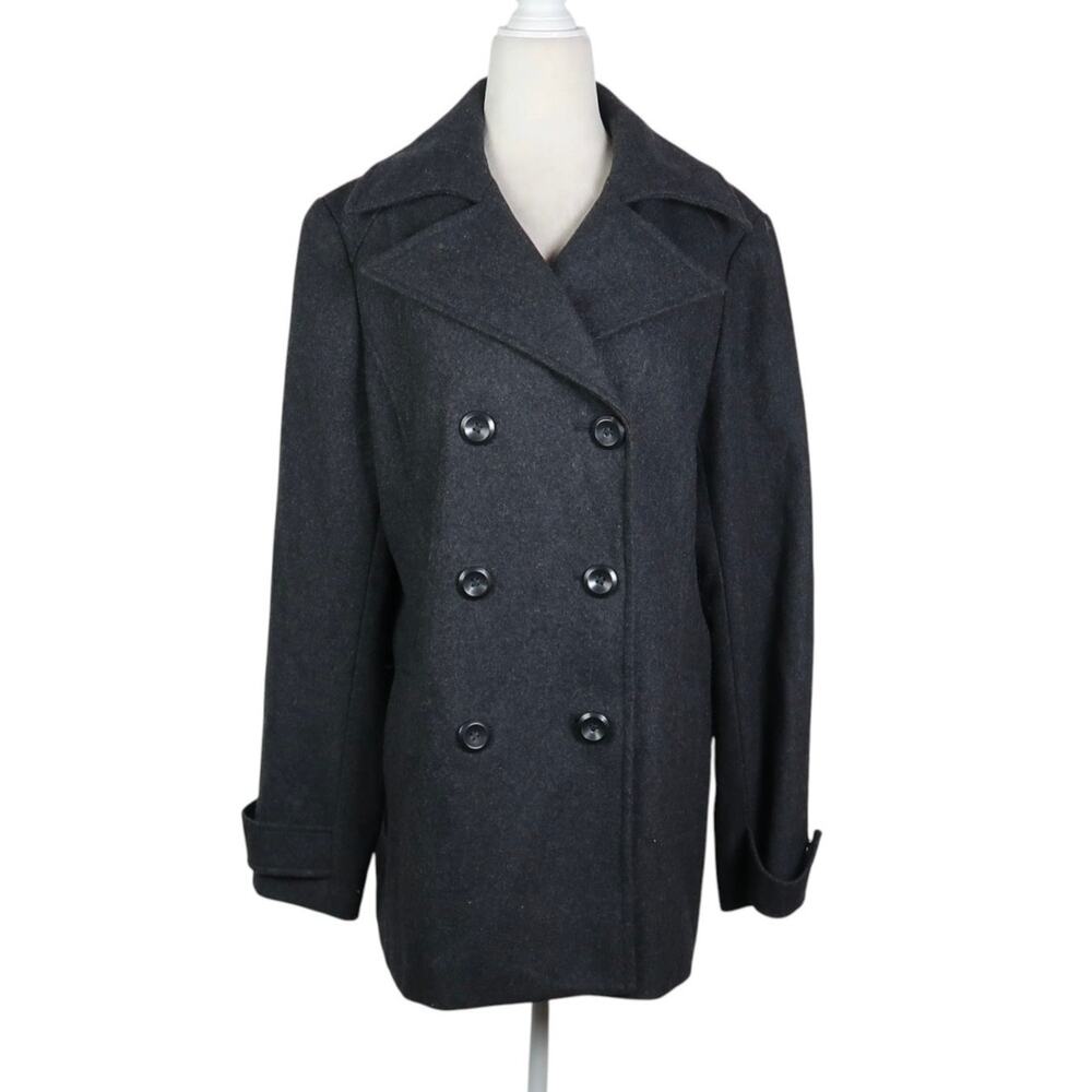 Vintage Y2K New York & Company Charcoal Grey Wool Pea Coat 10